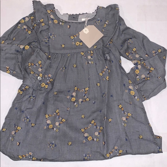 🔴 SOLD 🔴 Zara Grey LS Dress with Gold Flowers Fall 2-3y - Picture 3 of 5